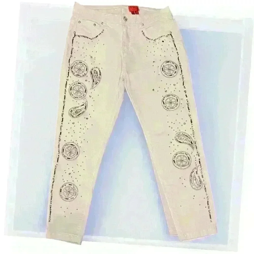 V Cristina Beaded White Jeans.  Women’s Size 4. Pre Owned, Excellent Condition - Picture 2 of 7
